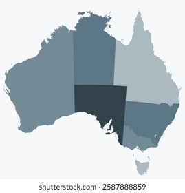 Map of Australia with regions. Just a simple country border map with region division. Blue grey color palette. Blank Australia shape with administrative division. Vector illustration.