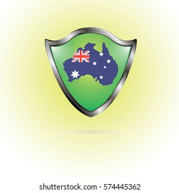 map of Australia with a shield