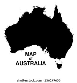 Map of Australia. Silhouette of Australia continent map isolated on white