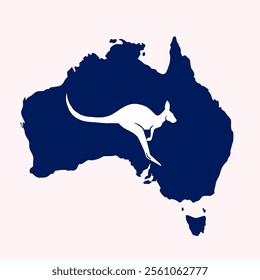 Map of Australia and Silhouette of Kangaroo in the Middle of it