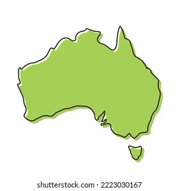 Mapa de Australia - simple concepto estilizado a mano con esbozo de mapa de contorno de línea negra. Ilustración vectorial aislada en blanco. Dibujo de silueta de frontera del continente australiano