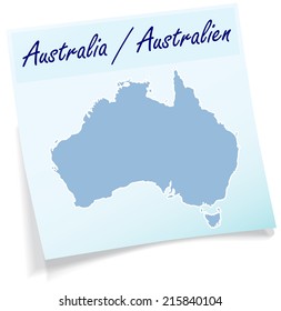 Map of Australia as sticky note in blue