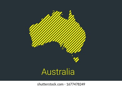 Map of Australia, striped map in a black strip on a yellow background for coronavirus infographics and quarantine area markers and restrictions. vector illustration
