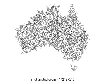 Map of Australia Territory Made by Nails and Winding Strings.