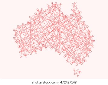 Map of Australia Territory Made by Nails and Winding Strings.