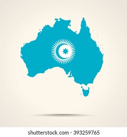 Map of Australia in Turkic Council flag colors