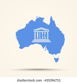 Map of Australia in UNESCO flag colors