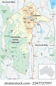 Map of the Australian Capital Territory (ACT) with the capital canberra