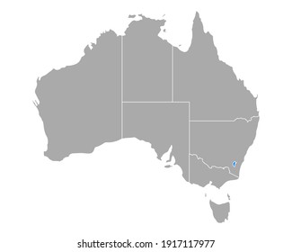 Mapa sobre blanco del Territorio de la Capital Australiana en Australia