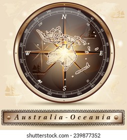 Map of australia-oceania with borders in bronze