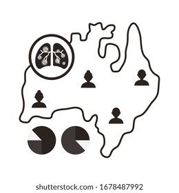 map of australina with covid 19 information and icons, line style icon vector illustration design
