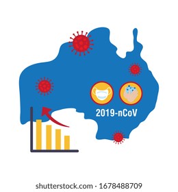 map of australina with covid 19 information and icons, flat style icon vector illustration design