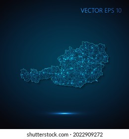 Map of Austria abstract illustration of global social communication, polygonal map with connecting dots and lines. Vector illustration eps 10.