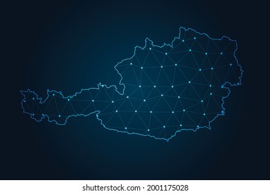 Map of austria , Abstract mash line and point scales on dark background for your web site design map logo, app, ui,Travel. Vector illustration eps 10.