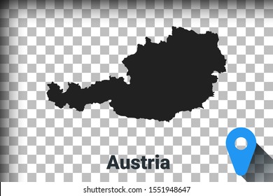 Map of Austria, black map on a transparent background. alpha channel transparency simulation in png. vector illustration