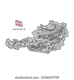 Map of Austria in engraved style. Black and white. Hand drawn engraving style illustrations. Etched vector illustration.