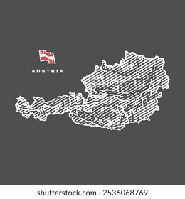 Map of Austria in engraved style. Black background. Hand drawn engraving style illustrations. Etched vector illustration.