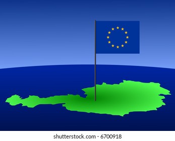map of Austria and European Union flag on pole illustration