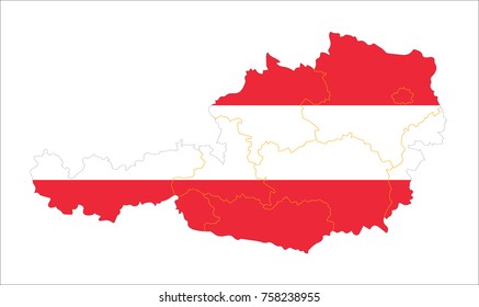 Map Of Austria With Flag Isolated On White Background.