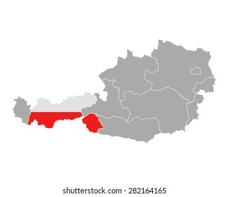 Map of Austria with flag of Tyrol