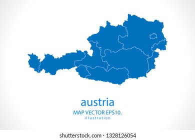 Map of Austria - High detailed blue map on white background. Abstract design vector illustration 