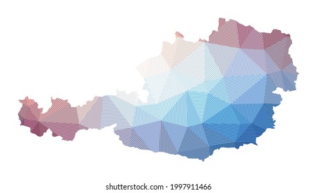 Mapa de Austria. Baja ilustración policial del país. Diseño geométrico con rayas. Tecnología, Internet, concepto de red. Ilustración vectorial.