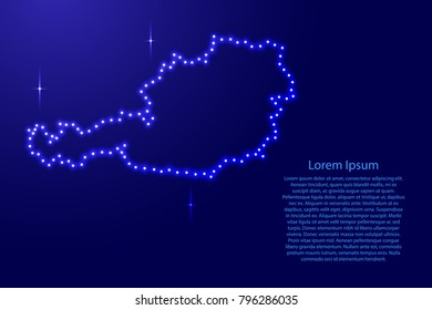 Map Austria from luminous blue star space points on the contour for banner, poster, greeting card, of vector illustration.
