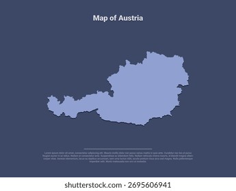  Mapa de Austria, silueta de Vector minimalista en azul suave sobre fondo oscuro
