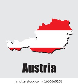 Map of Austria with national flag isolated on grey background