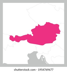 Map of Austria pink highlighted with neighbor countries
