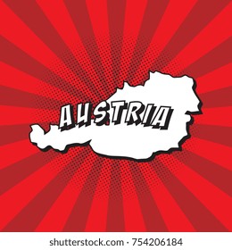 map of austria in pop art style with radial lines and halftone dots