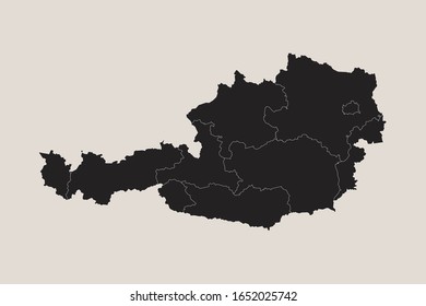 Map of austria with provinces. Black, coffee white background. Perfect for business concepts, backgrounds, backdrop, poster, sticker, banner, label and wallpaper.