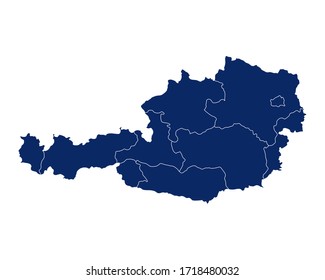 Map of Austria with regions and borders