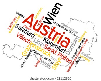 Map of Austria and text design with major cities