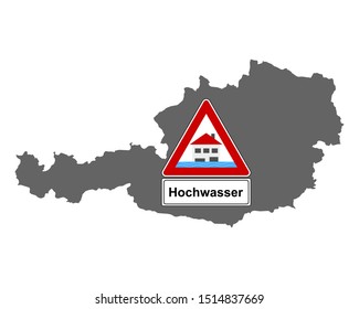 Map of Austria and traffic sign flood