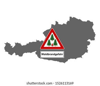 Map of Austria and traffic sign forest fire