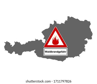 Map of Austria and traffic sign forest fire