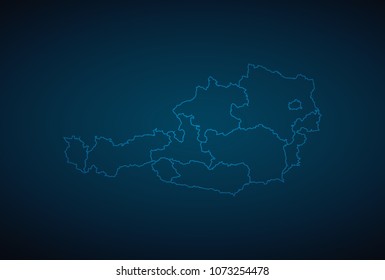 Map Austria-Abstract High Detailed Glow Map on Dark Background for design app, ui,Travel. Vector eps 10.