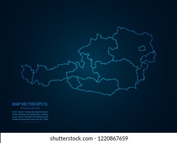 Map of Austria,Abstract mash line and point scales on dark background for your web site design map logo, app, ui,Travel. Vector illustration eps 10.