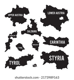 Map of Austrian regions isolated on white background