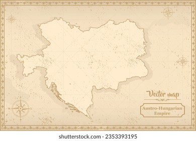 Map of Austro-Hungarian Empire in the old style, brown graphics in retro fantasy style.