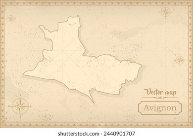 Map of Avignon in the old style, brown graphics in retro fantasy style. city in France.