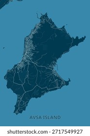 Karte von Avsa Island, mit dunklem Teal Hintergrund mit der Insel selbst in einem etwas dunkleren Schatten von Teal.