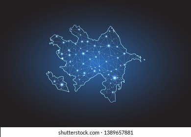 Map of Azerbaijan - Abstract mash line and point scales on circuit dark background. Wire frame 3D mesh polygonal network line, design sphere, dot and structure. Vector illustration eps 10.