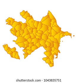 Map of Azerbaijan- Map of the city and each border separately. Yellow Gold eps Vector Illustration 10