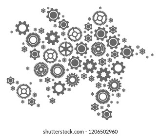 Map of Azerbaijan composed with gray cog symbols. Vector abstract collage of map of Azerbaijan with repair symbols. Engineering flat design for service applications.