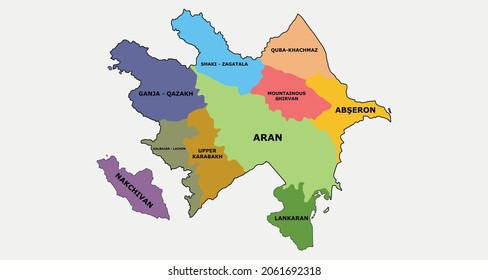 Map of Azerbaijan is divided into 10 economic regions  outline silhouette vector illustration