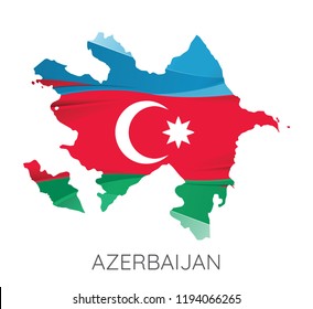 Map Of Azerbaijan With Flag As Texture Isolated On Grey Background. Vector Illustration