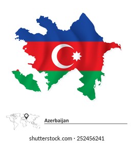 Map of Azerbaijan with flag - vector illustration