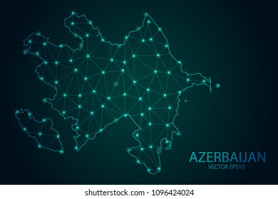 Map of Azerbaijan - With glowing point and lines scales on The Dark Gradient Background, 3D mesh polygonal network connections. Vector illustration eps10.